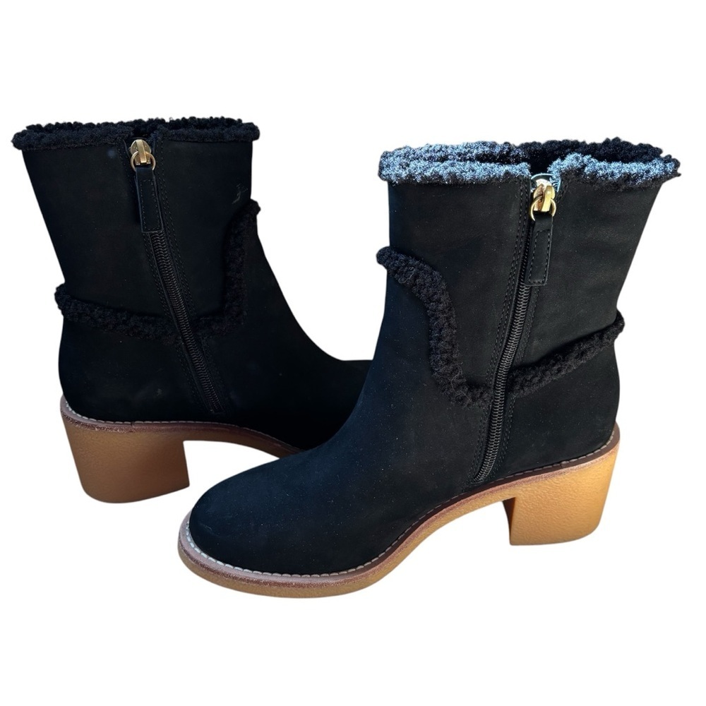 J. Crew Sherpa Stacked Heel Boots Leather Women’s Size 7.5 Faux Fur Lining - Picture 4 of 9